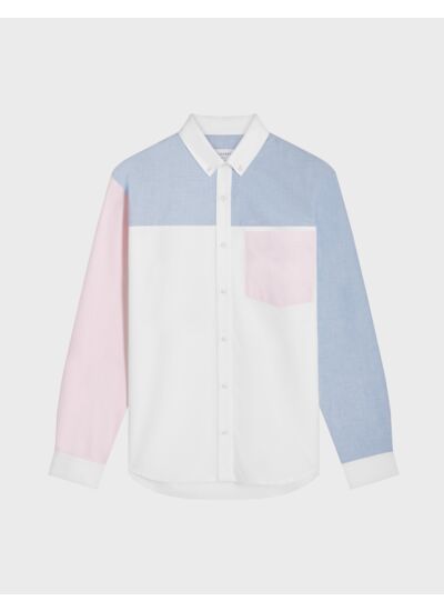 Fun shirt ambroise col américain avec poche poitrine à rabat en oxford gratté rose