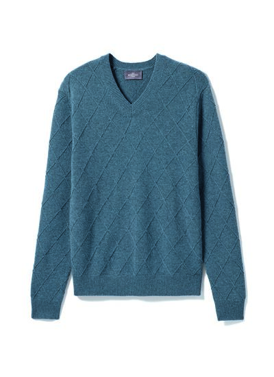Pull V losanges textures - Homme - BLEU MINERAL