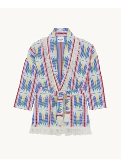 Veste Jianali Veste Longue Col Châle Franges Cachemire, 4 fils
