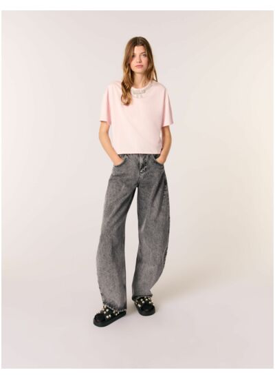 Tee-shirt court à col bijoux