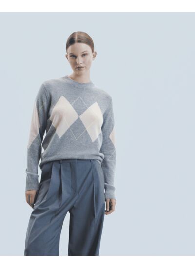 Pull Col Rond à Motif Losange