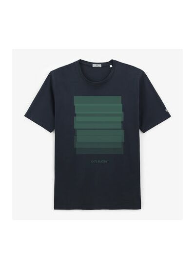 T-shirt manches courtes en coton avec imprimé bleu marine