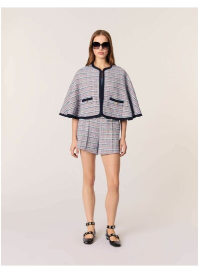 Cape en tweed et galons contrastés