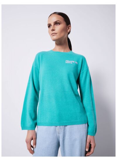 Pull cachemire col rond message “Insta Me” FRESH MINT