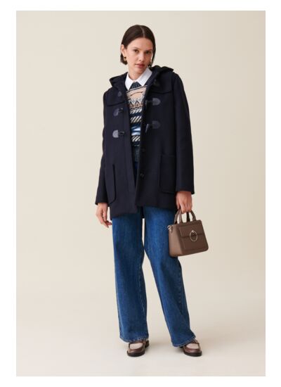 Manteau court capuche bleu marine