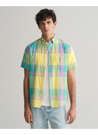 Chemise regular fit à carreaux madras colorés et manches courtes
