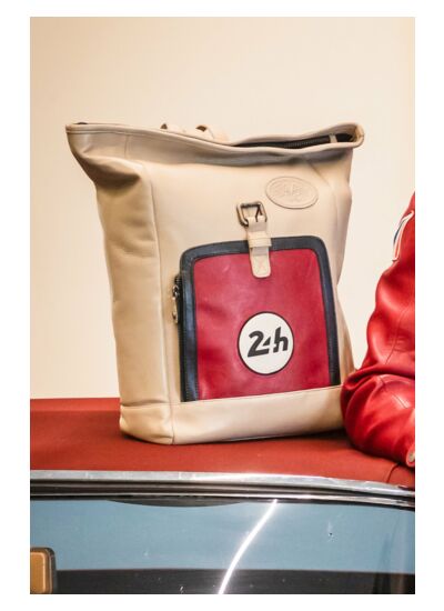 Sac à dos cuir 24H Le Mans Jeremy écru.rouge