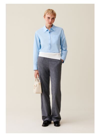 Pantalon droit ceinture contrastée