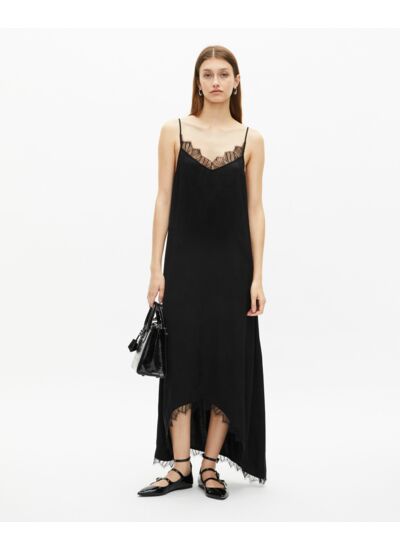 Robe Nuisette Longue Jacquard Noire Femme