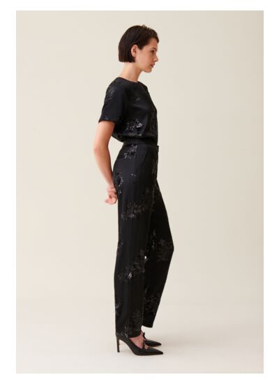 Pantalon sequins brodés noir
