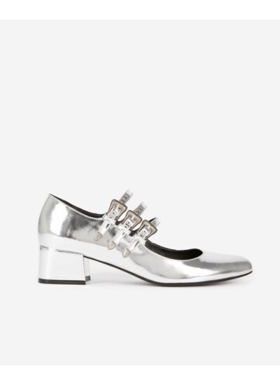 Babies À Talons En Cuir Argenté