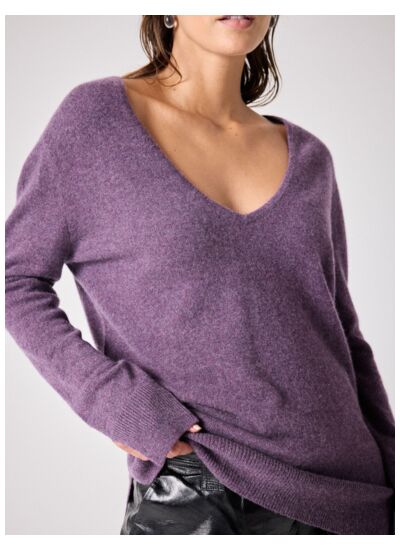 Pull col V CACHEMIRE LEOPOLDINE AMETHYSTE