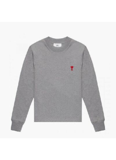 Ami Paris T-Shirt Manches Longues Coeur Rouge Gris