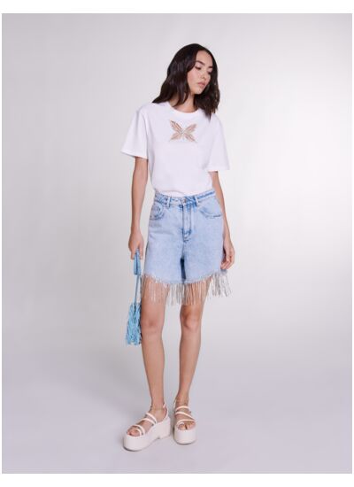 Short en denim à strass
