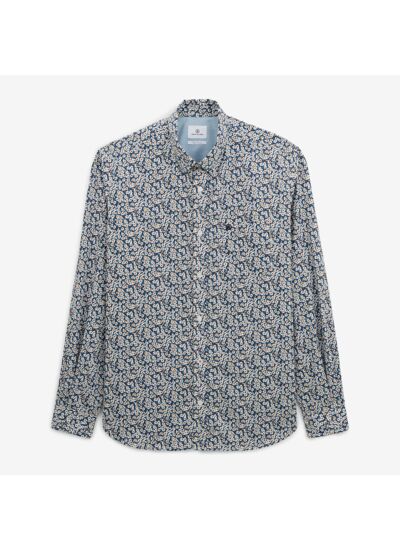 Chemise regular bleu azur imprimé paquerettes