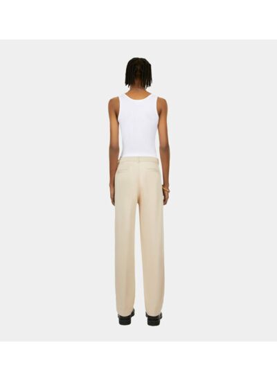 Pantalon Beige En Coton Et Lin Avec Pinces Homme