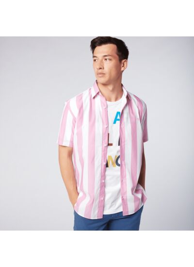 Chemise rose rayée en popeline de coton