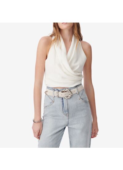 Top Drapé En Crêpe De Satin Colombe