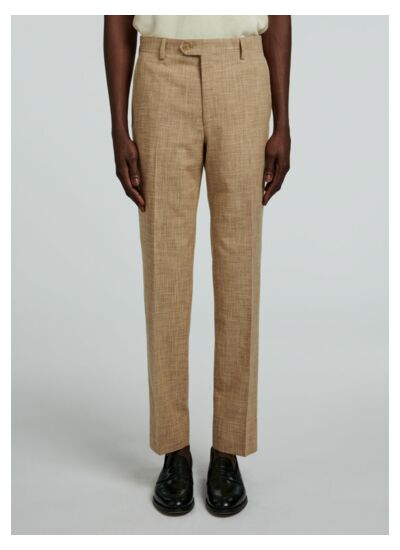 Pantalon en laine, soie et coton sablé beige