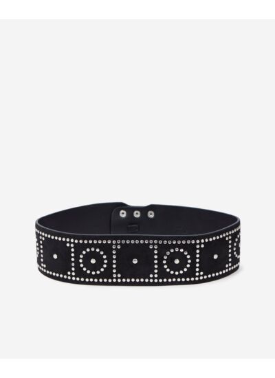 Ceinture Large En Cuir Noir Avec Clous