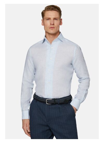 Chemise Bleu Clair En Lin Coupe Droite