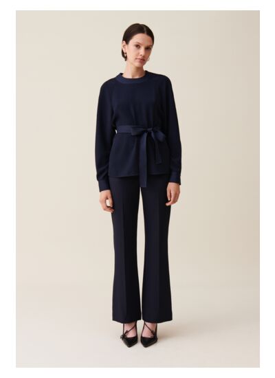 Blouse fluide ceinturée marine