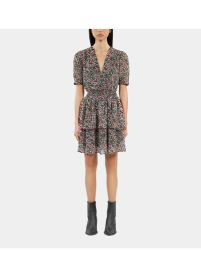 Robe Courte Imprimée Avec Smocks Femme