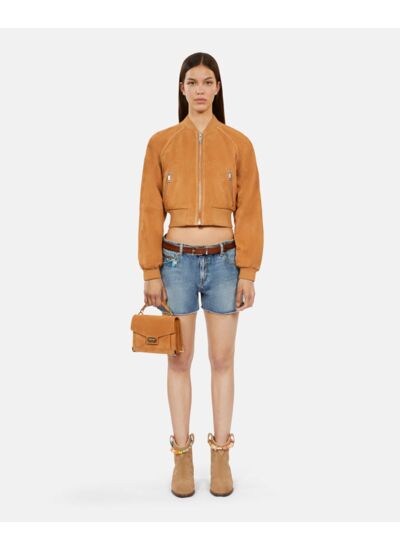 Blouson Camel En Cuir Suède Femme