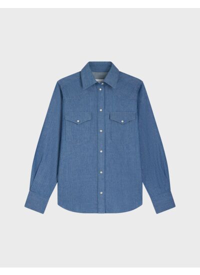 Chemise gisèle avec poches poitrine en denim chevron bleu