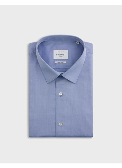 Chemise col figaret en façonné uni bleu