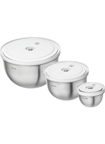 Set de 3 bols sous vide avec couvercles, S/M/L, 6-PCS, Acier inoxydable
