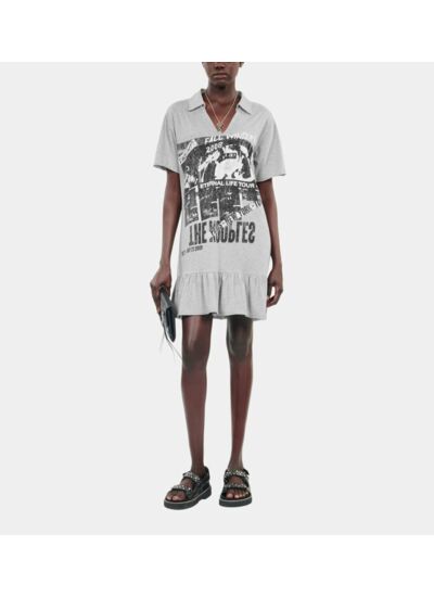 Robe T-Shirt Avec Sérigraphie Grise Femme