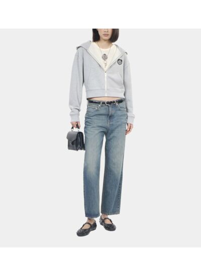 Sweatshirt Blazon À Capuche Gris Femme