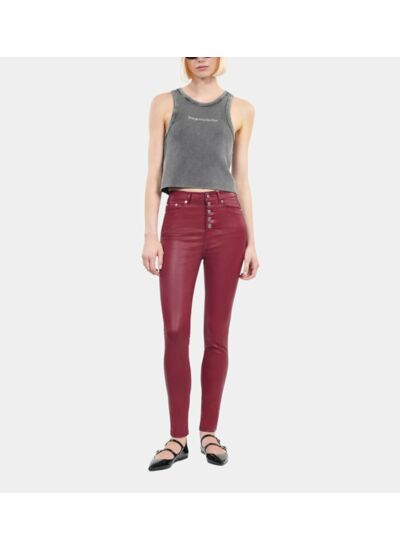 Jean Skinny Effet Cuir Rouge Femme