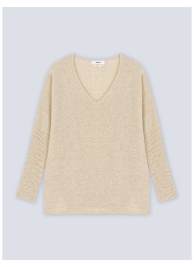 Pull poncho cachemire col V Faustine BEIGE_CHINE