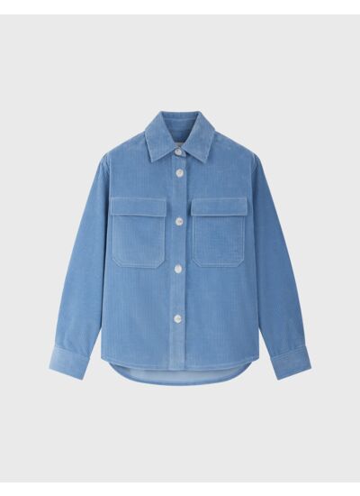 Veste inès avec deux poches poitrine à rabat en velours côtelé uni bleu clair