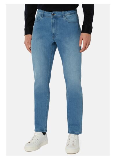 Jean En Denim Extensible Bleu À Délavage Clair