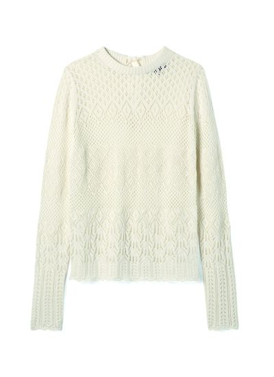 Pull col rond jeux de pointelles - Femme - NATUREL