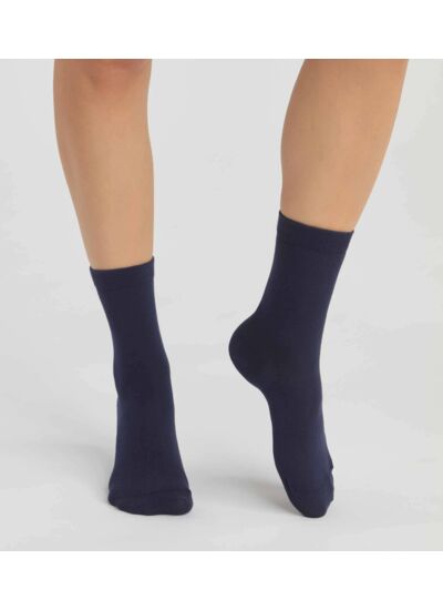 Lot de 2 paires de chaussettes femme en coton bio Bleu Marine Dim Good