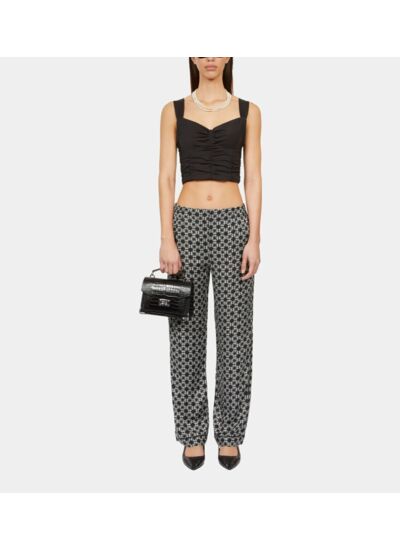 Top Noir Court Avec Drapé Femme