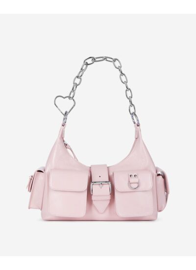 Sac Amelia Chaîne En Cuir Craquelé Rose