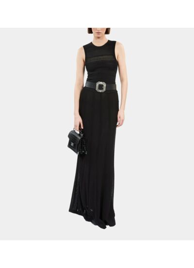 Jupe Longue Noire En Maille Ajourée Femme