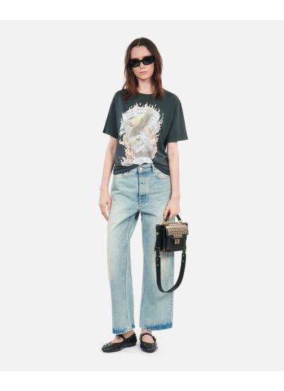 T-Shirt Noir Sérigraphie Eagles On Fire Femme