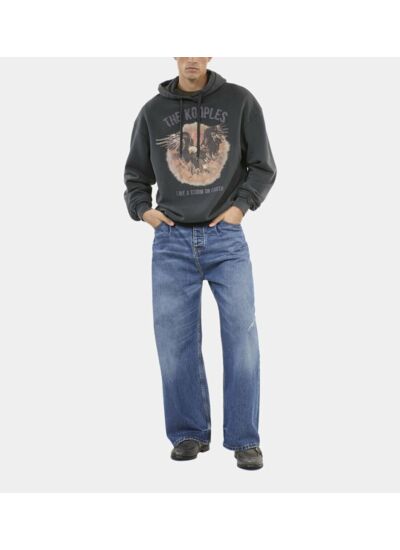 Sweatshirt À Capuche Et Sérigraphie Noir Homme