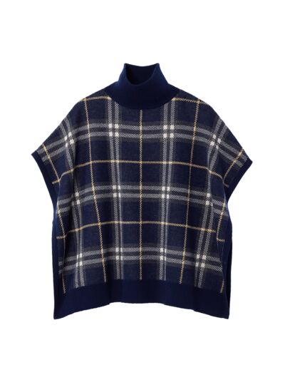 Poncho col roulé tartan - Accessoire - MARINE