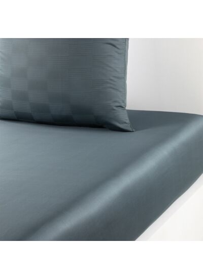 Desforges - Drap housse en satin de coton gris, Damier