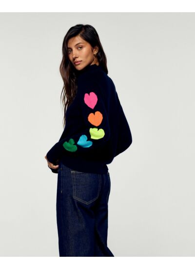Pull Col Montant Cœurs Multicolores