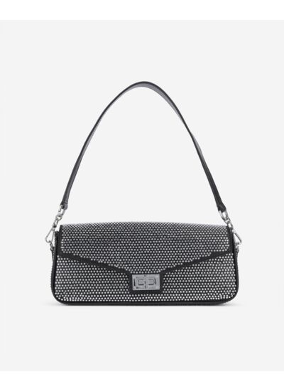 Pochette Avec Strass En Fibre Nylon Noire