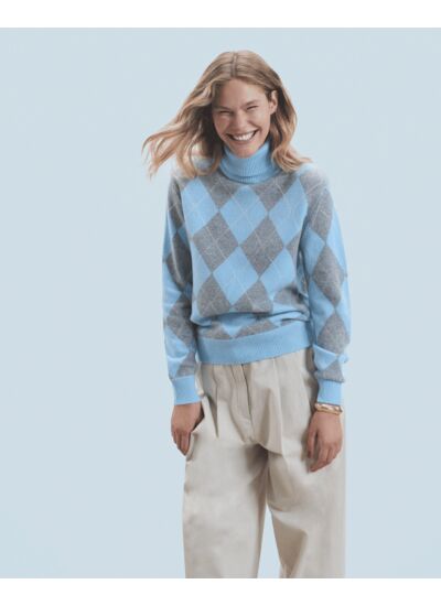 Pull Col Roulé à Motif Losange