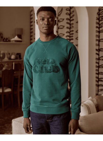 Sweat col rond bleu vert